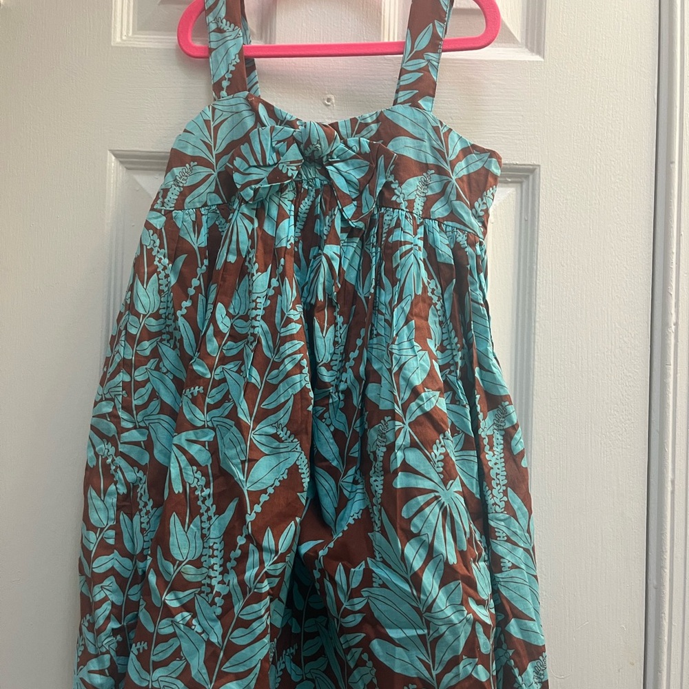 Janie and Jack Blue and Brown Leaf Print Dress